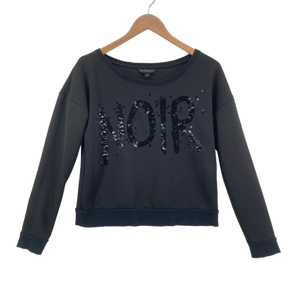 Rock & Republic Women's Black Round Neck Long Sleeve Pullover Sweatshirt Medium